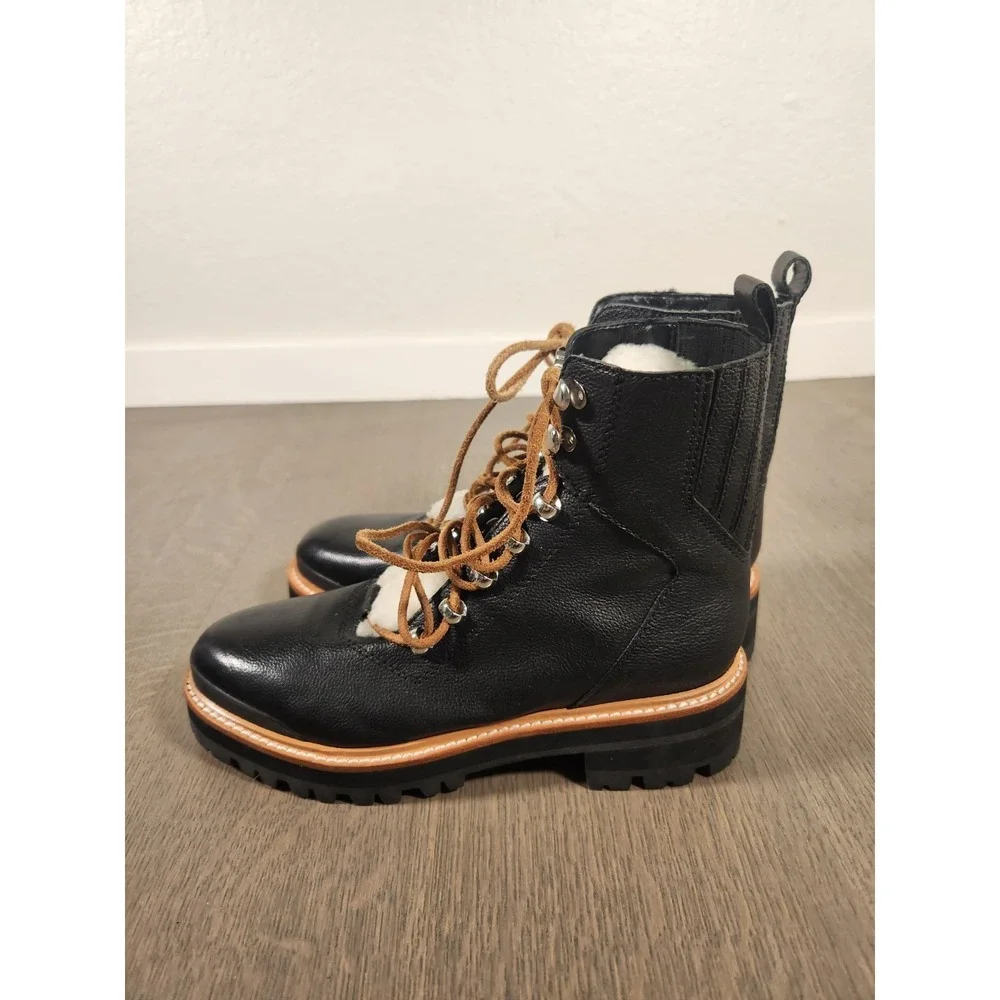 New Marc Fisher LTD Mlizzie Lizzie Ankle Shearling Combat Boots Black 6 Shoes